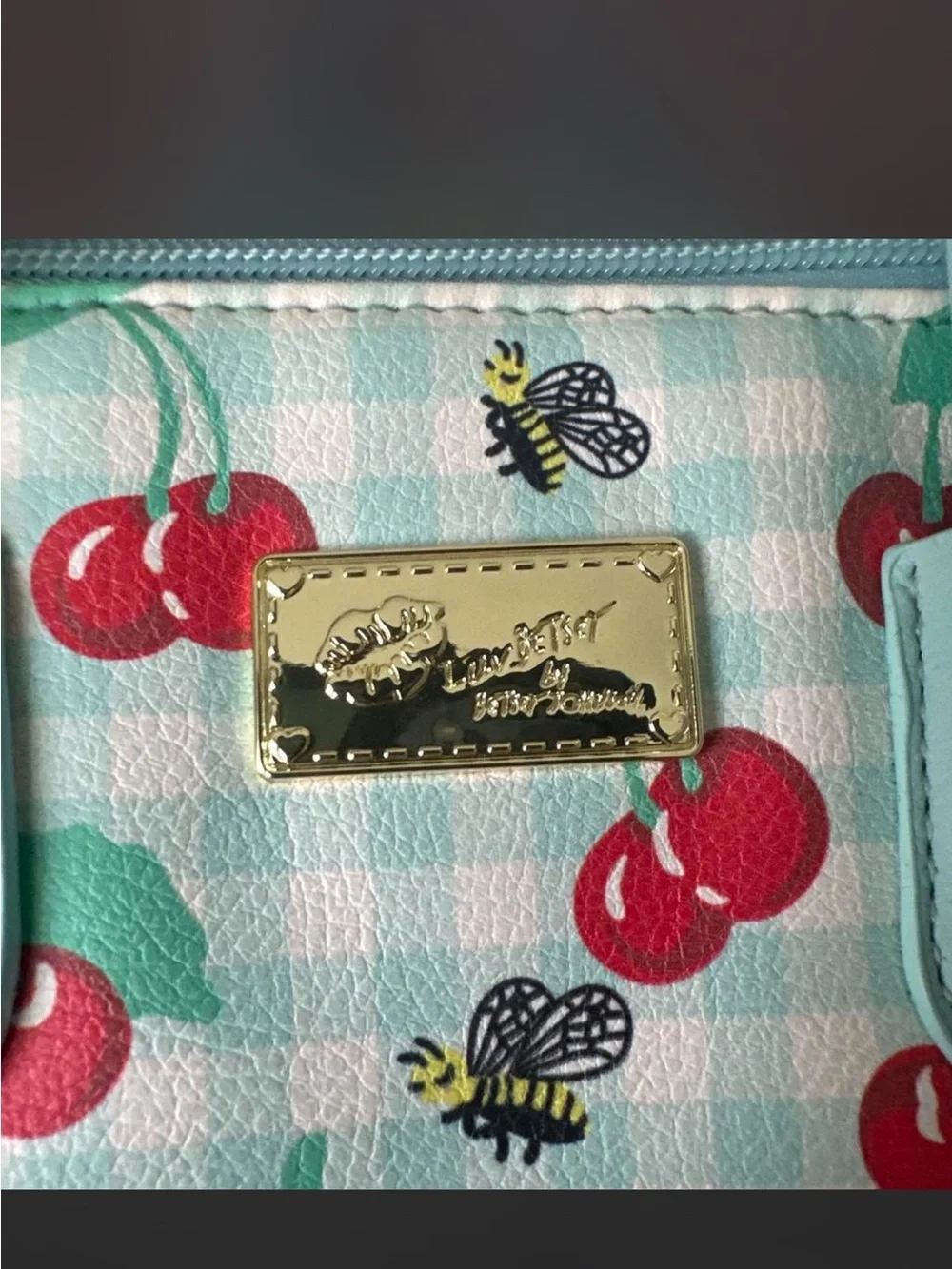 Playful Cherry Print Satchel - Light Blue